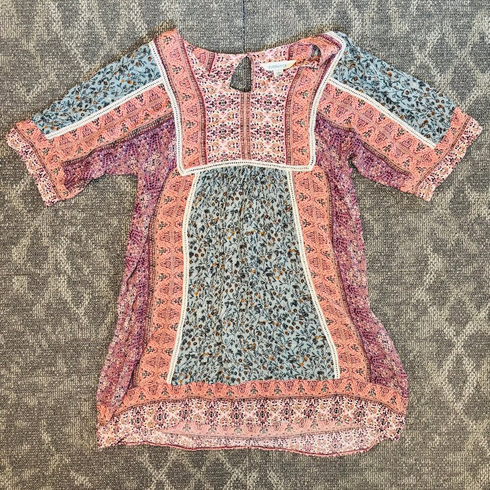Sundance Bohemian Dress Size Small | Pink & Purple Floral | Free-Spirited Style!